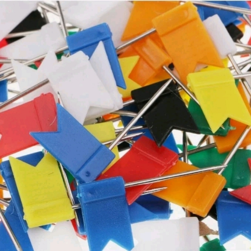 Flag Map Push Pins 30 Multi-color Pack Plastic Head Steel Tacks